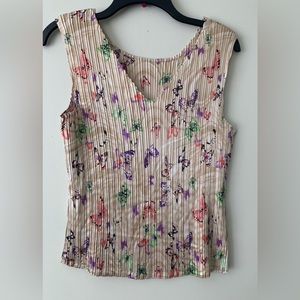 Y2K crinkled Cream tank top with purple pink butterflies spring summer One size